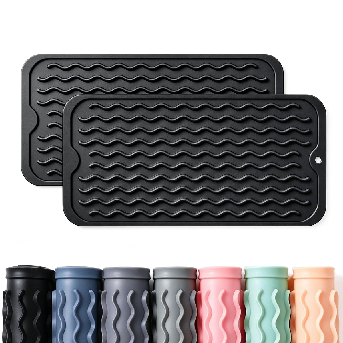 2 Pack Caketime Silicone Dish Drying Mat for Kitchen Counter Heat Resistant Under Sink Waterproof Coffee Bar Accessories Dining Rack Stone Utensil Holder Countertop Decor Must Haves 2026