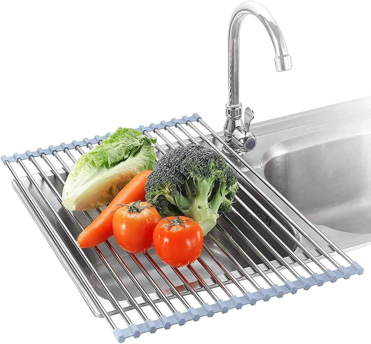 Seropy Roll Up Dish Drying Rack, Over the Sink Dish Drying Rack Kitchen Rolling Dish Drainer, Foldable Sink Rack Mat Stainless Steel Wire Dish Drying Rack for Kitchen Sink Counter Storage 17.5x11.8