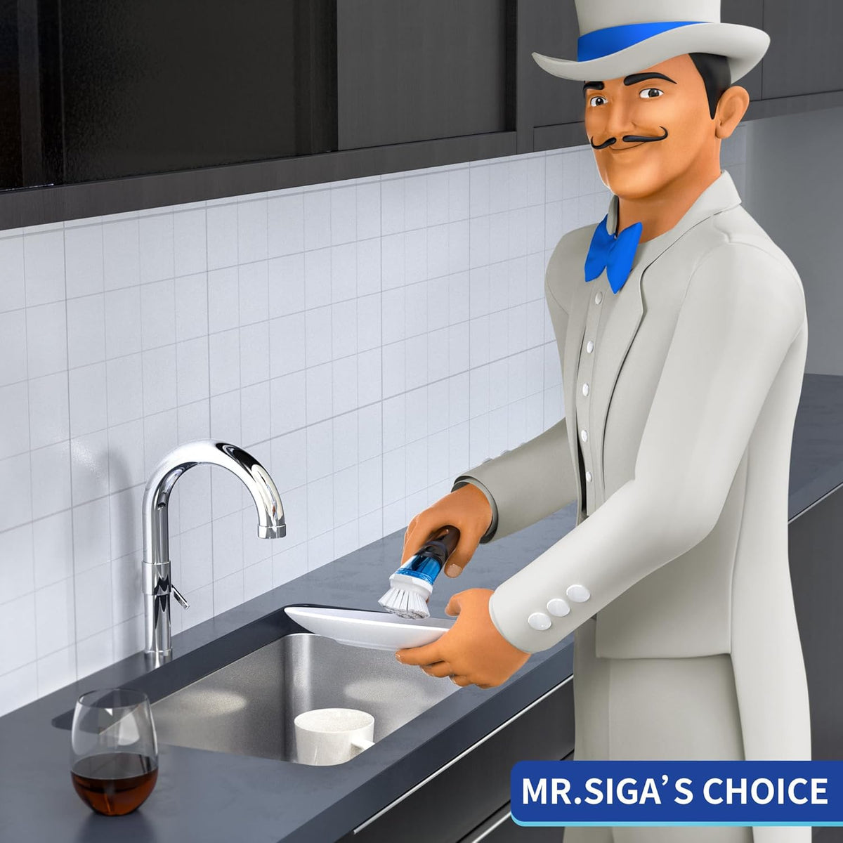 MR.SIGA Soap Dispensing Dish Brush, Kitchen Brush for Pot Pan Sink, 2 Pack