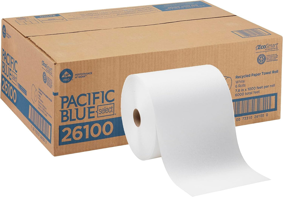 Georgia-Pacific Pacific Blue Select 7.875" Recycled Paper Towel Rolls by GP PRO, White, 26100, 1000 Feet Per Roll, 6 Rolls Per Case