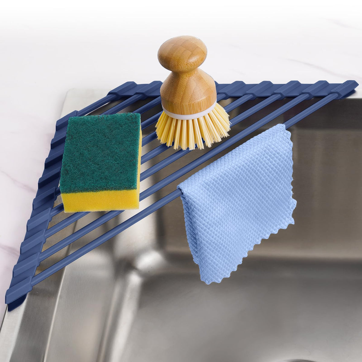 Tomorotec Triangle Roll Up Dish Drying Rack with Silicone Coating, Black