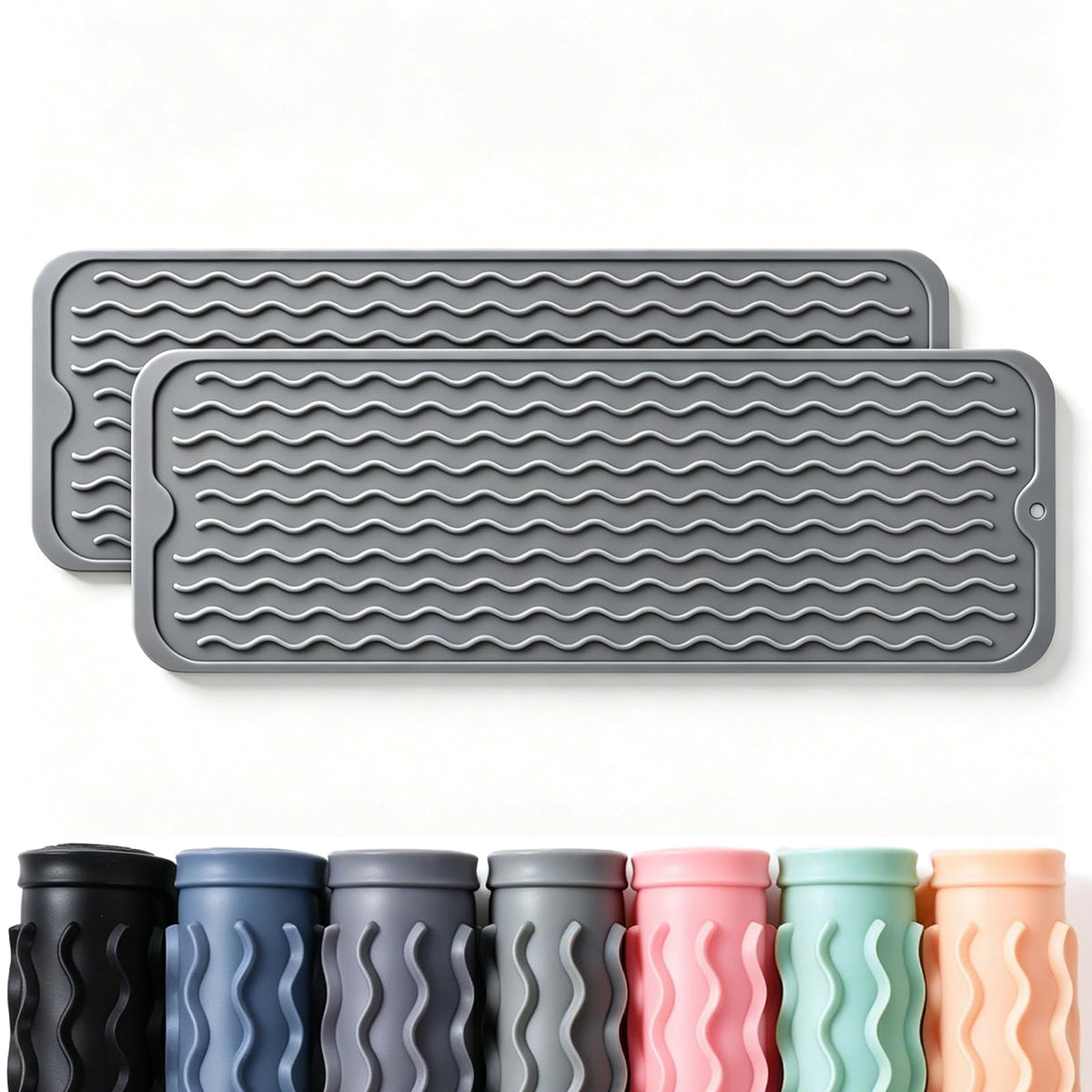 2 Pack Caketime Silicone Dish Drying Mat for Kitchen Counter Heat Resistant Under Sink Waterproof Coffee Bar Accessories Dining Rack Stone Utensil Holder Countertop Decor Must Haves 2026