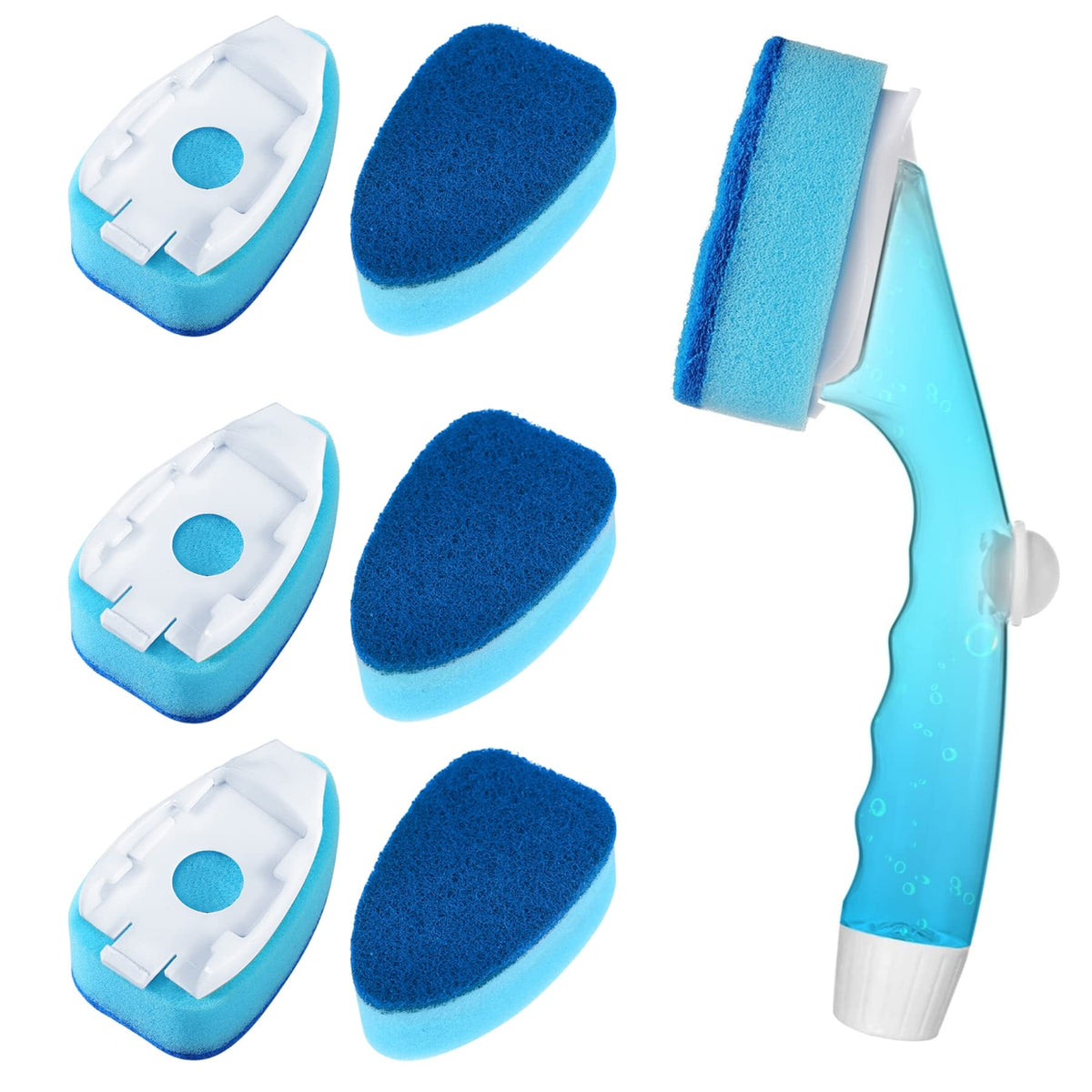 Dishwand Refill with Handle, Non Scratch Dish Wand Replacement Sponge Heads