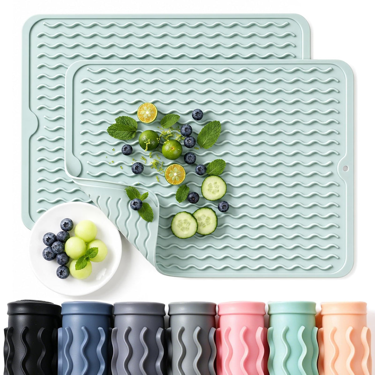 2 Pack Caketime Silicone Dish Drying Mat for Kitchen Counter Heat Resistant Under Sink Waterproof Coffee Bar Accessories Dining Rack Stone Utensil Holder Countertop Decor Must Haves 2026