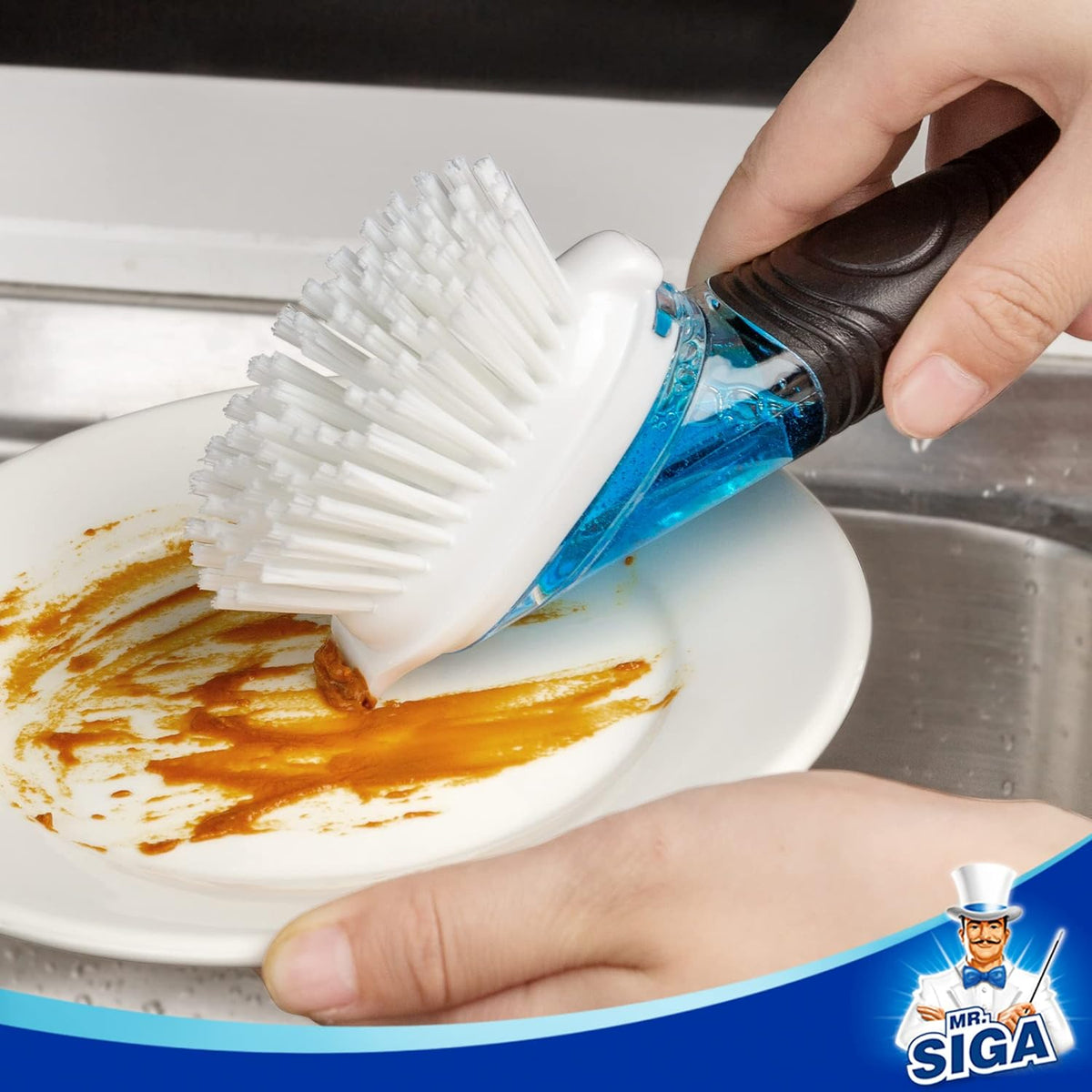 MR.SIGA Soap Dispensing Dish Brush, Kitchen Brush for Pot Pan Sink, 2 Pack