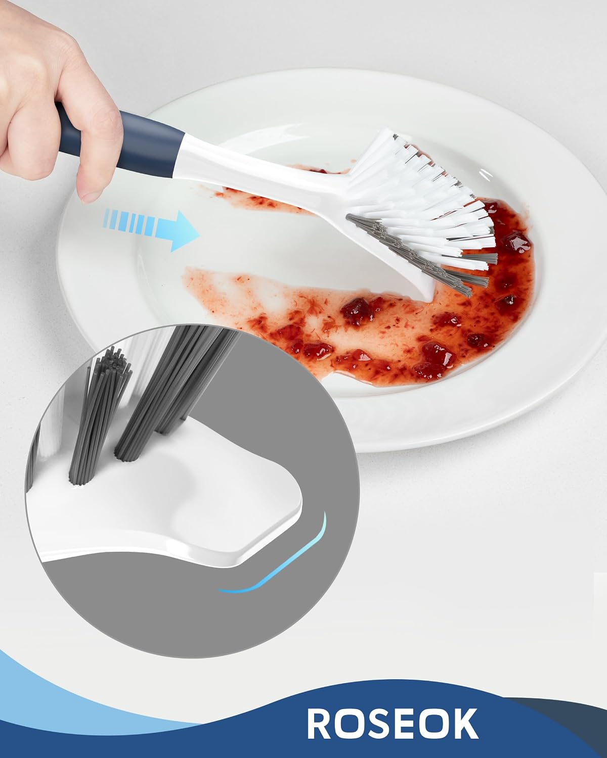 ROSEOK Dish Brush, Dish Scrubber, Nylon Bristles with Built-in Scraper