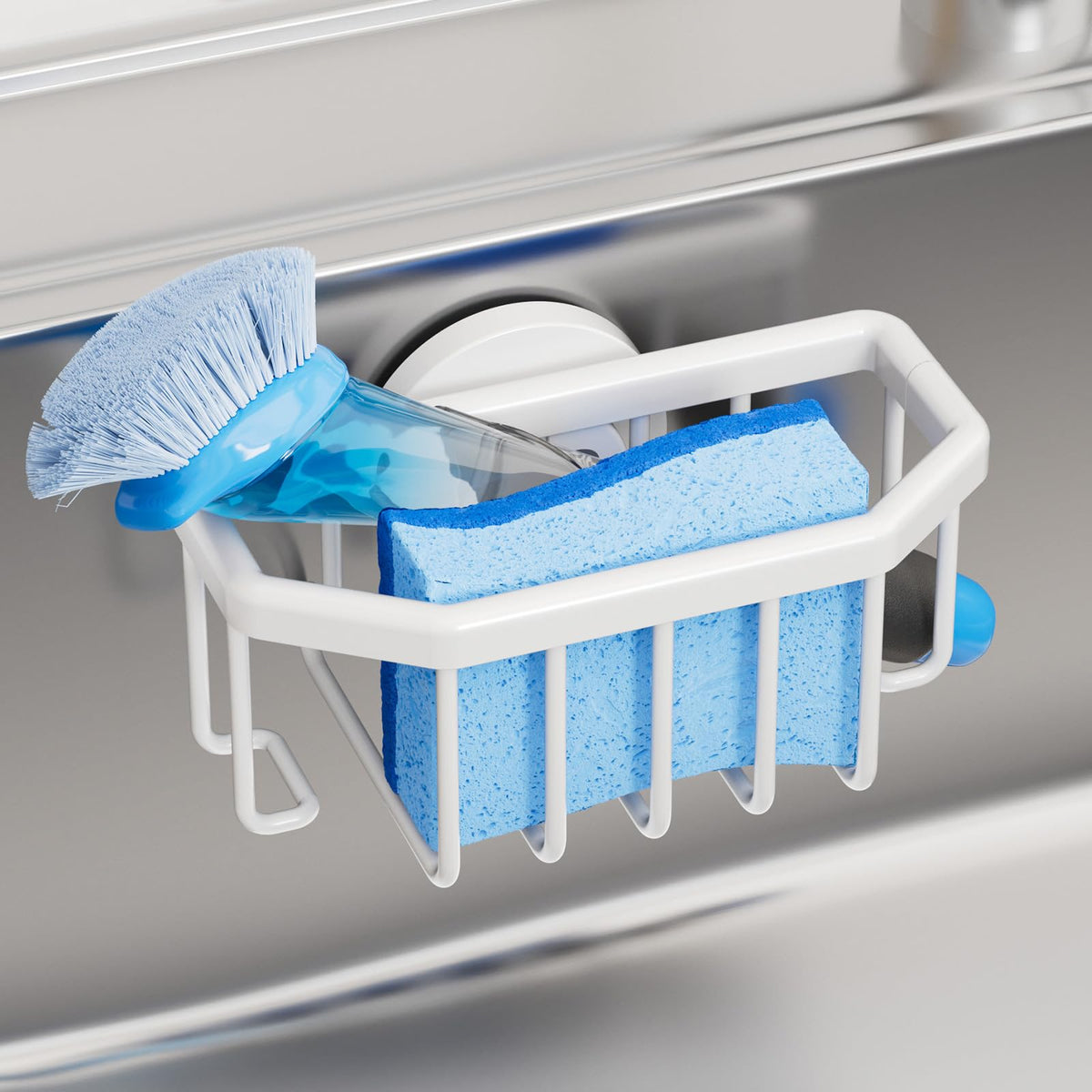 TAILI 4-in-1 Sink Caddy for Kitchen Sink with Strong Suction Cup-Silver