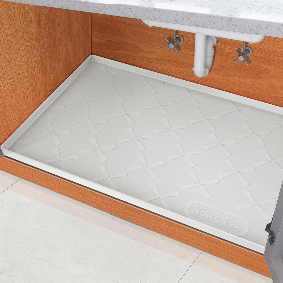 SIKADEER Waterproof Under Sink Mat 34" x 22", Silicone Mat Kitchen liner