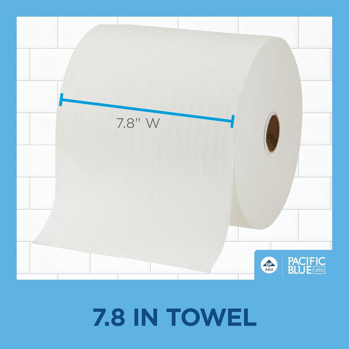 Georgia-Pacific, Pacific Blue Ultra 8'' High-Capacity Paper Towel Rolls, White, 26491, 1,150 Linear Feet Per Roll, 3 Rolls Per Case