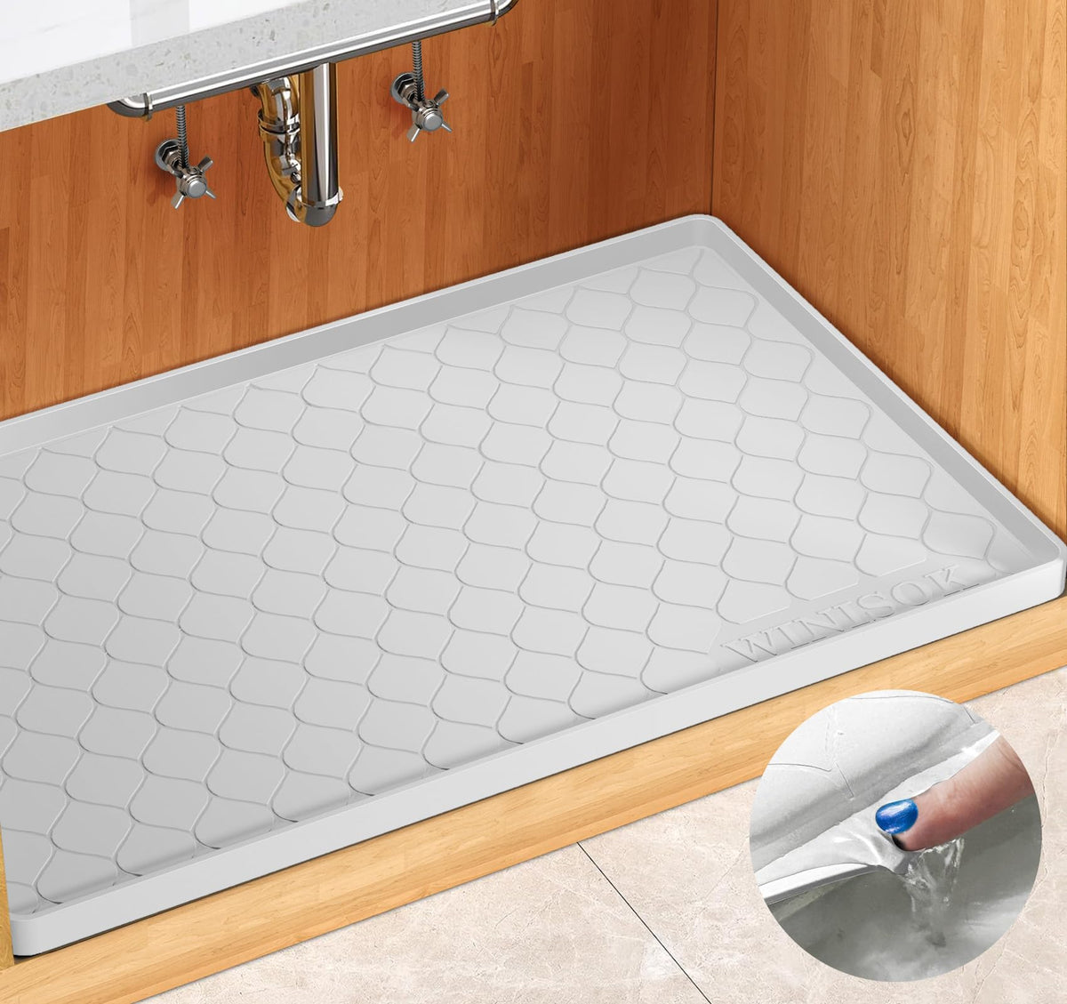 Winisok Waterproof Under Sink Mat 34" x 22", Silicone Mat, Beige