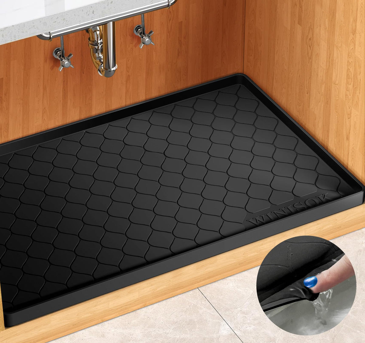 Winisok Waterproof Under Sink Mat 34" x 22", Silicone Mat, Beige