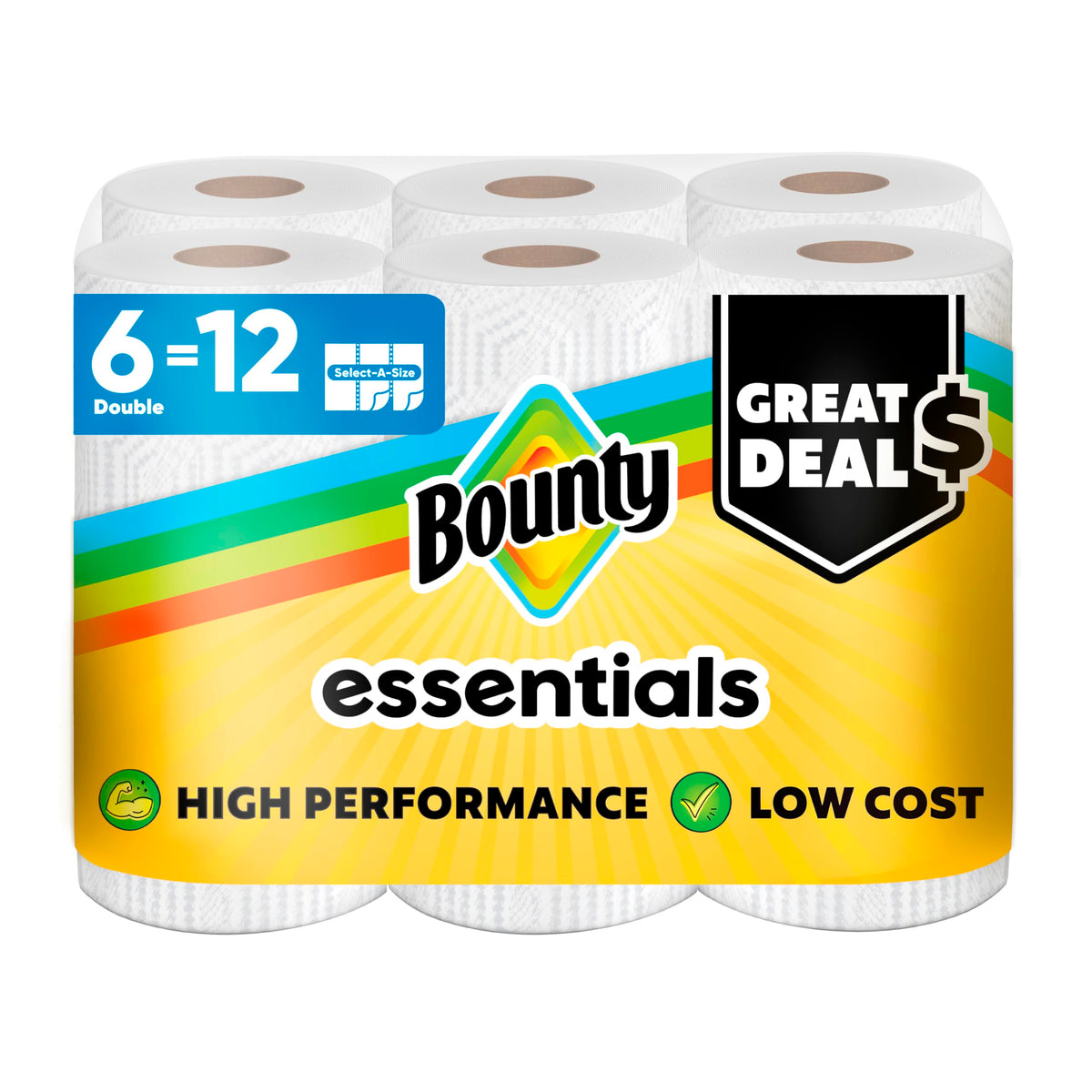 Bounty Essentials Select-A-Size Paper Towels, 6 Double Rolls, White, 108 Sheets Per Roll