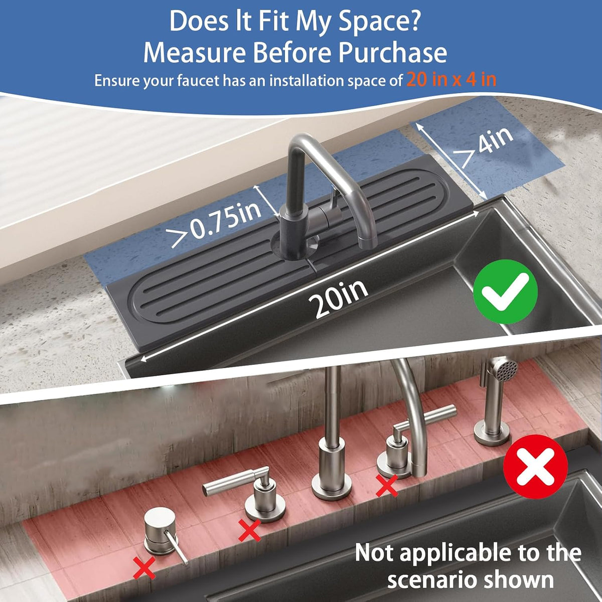 Fast Drying Stone Faucet Mat for Kitchen Sink with Raised Feet, Water Absorbent Diatomite Stone Sink Tray, Faucet Sink Splash Guard, Prevents Moisture Buildup, Durable Protector for Bathroom Counter