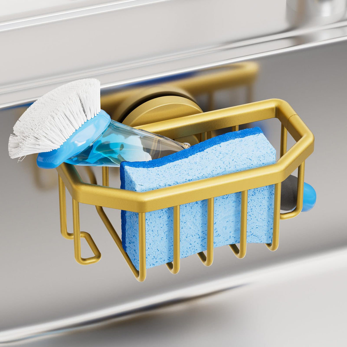 TAILI Silver Sponge Holder for Kitchen Sink with Strong Suction Cup