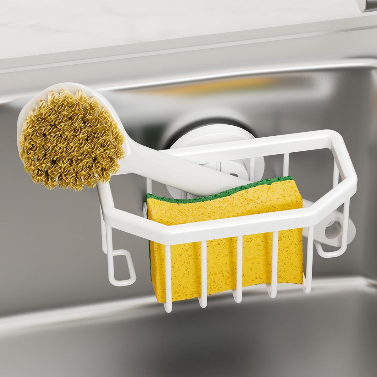 TAILI Silver Sponge Holder for Kitchen Sink with Strong Suction Cup