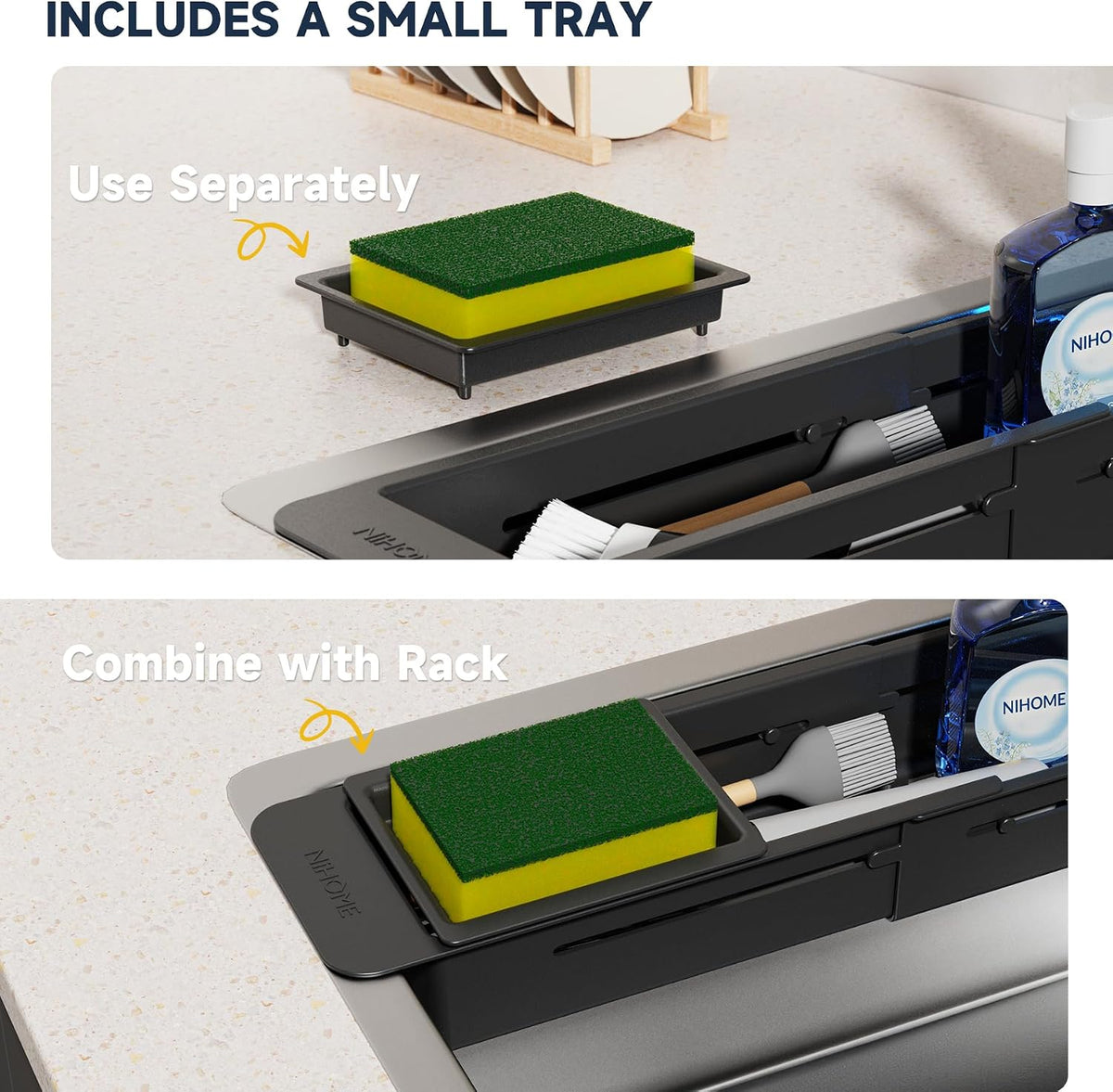NiHome Extendable Kitchen Sink Caddy, Small Brush Sponge Storage Holder