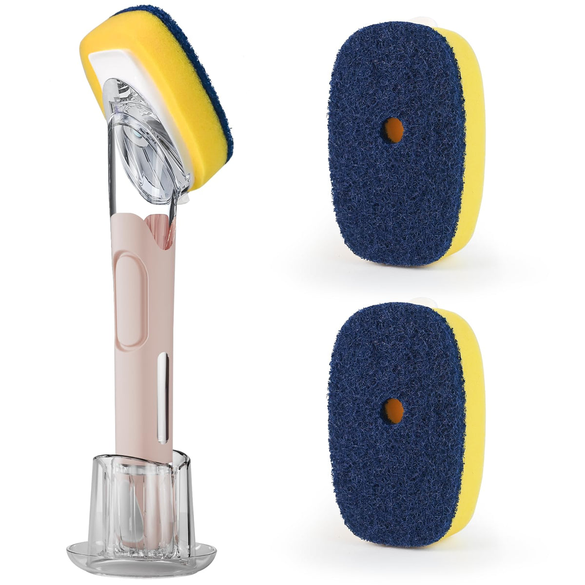 RIMAY Dish Brush with Soap Dispenser, 2 Sponge Refills and Storage Holder