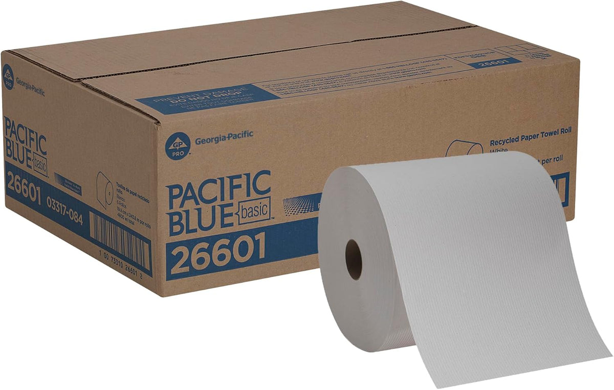 Pacific Blue Basic Recycled Paper Towel Rolls (previously branded Envision) by GP PRO (Georgia-Pacific), White, 26601, 800 Feet Roll (Pack of 1)