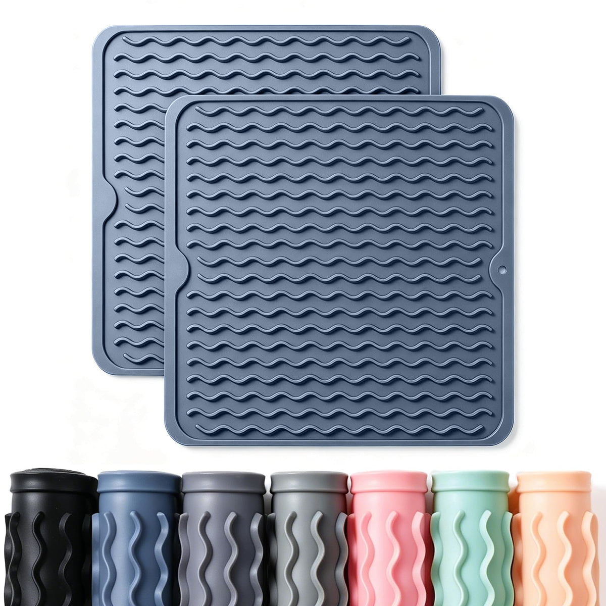 2 Pack Caketime Silicone Dish Drying Mat for Kitchen Counter Heat Resistant Under Sink Waterproof Coffee Bar Accessories Dining Rack Stone Utensil Holder Countertop Decor Must Haves 2026