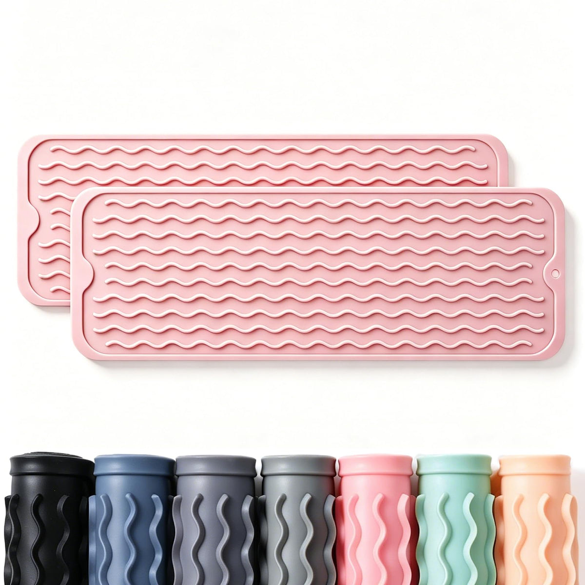 2 Pack Caketime Silicone Dish Drying Mat for Kitchen Counter Heat Resistant Under Sink Waterproof Coffee Bar Accessories Dining Rack Stone Utensil Holder Countertop Decor Must Haves 2026