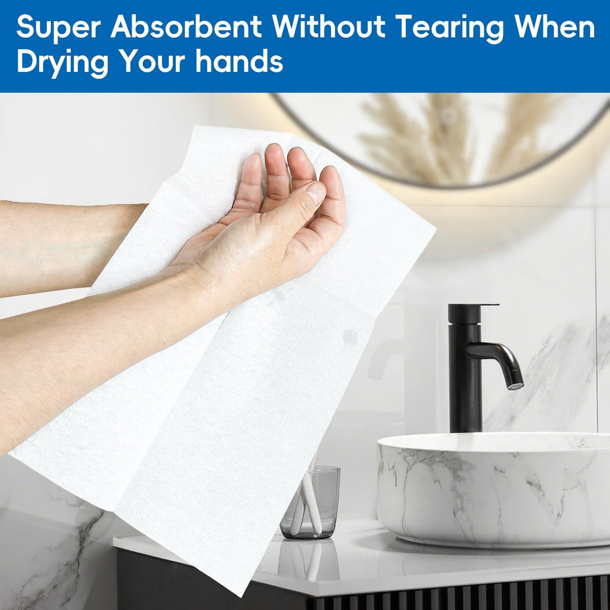 JEBBLAS 100Pcs Disposable Guest Towels, Linen Feel Hand Towels, Cloth-Like Paper Napkins, Soft, Absorbent Paper Hand Towel for Kitchen, Parties, Bathroom, Restaurant, Events, 7.8” X 15.7” White