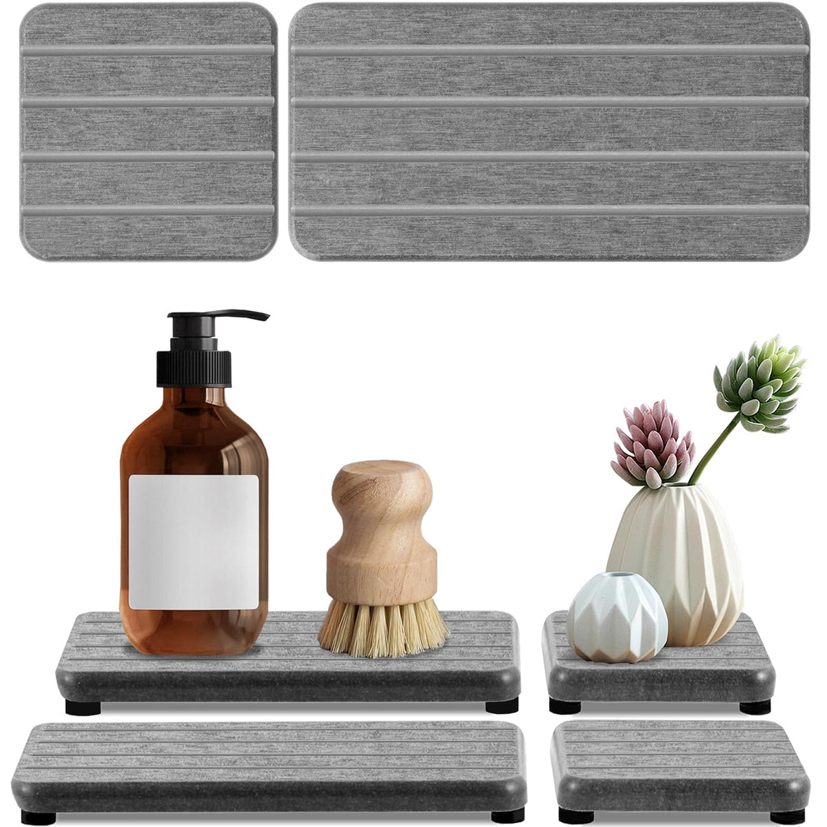 4PCS Stone Drying Tray for Bathroom Sink and Kitchen Counter, Fast Drying Diatomite Stones Soap Trays, Diatomaceous Coaster, Vanity Trays, Water Absorbing Stone Tray for Sink