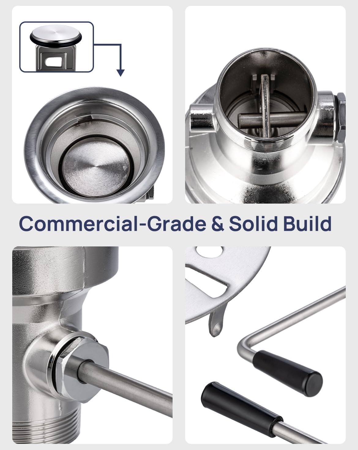 3-1/2" Commercial Sink Drain NO-Overflow, Twist Handle Waste Drain Valve