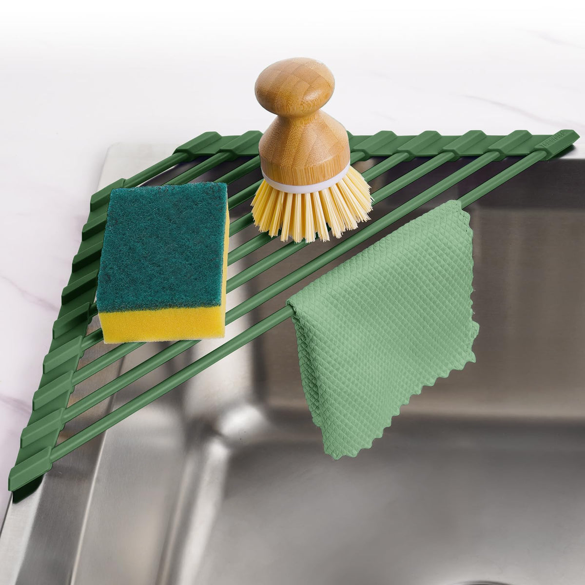 Tomorotec Triangle Roll Up Dish Drying Rack with Silicone Coating, Black