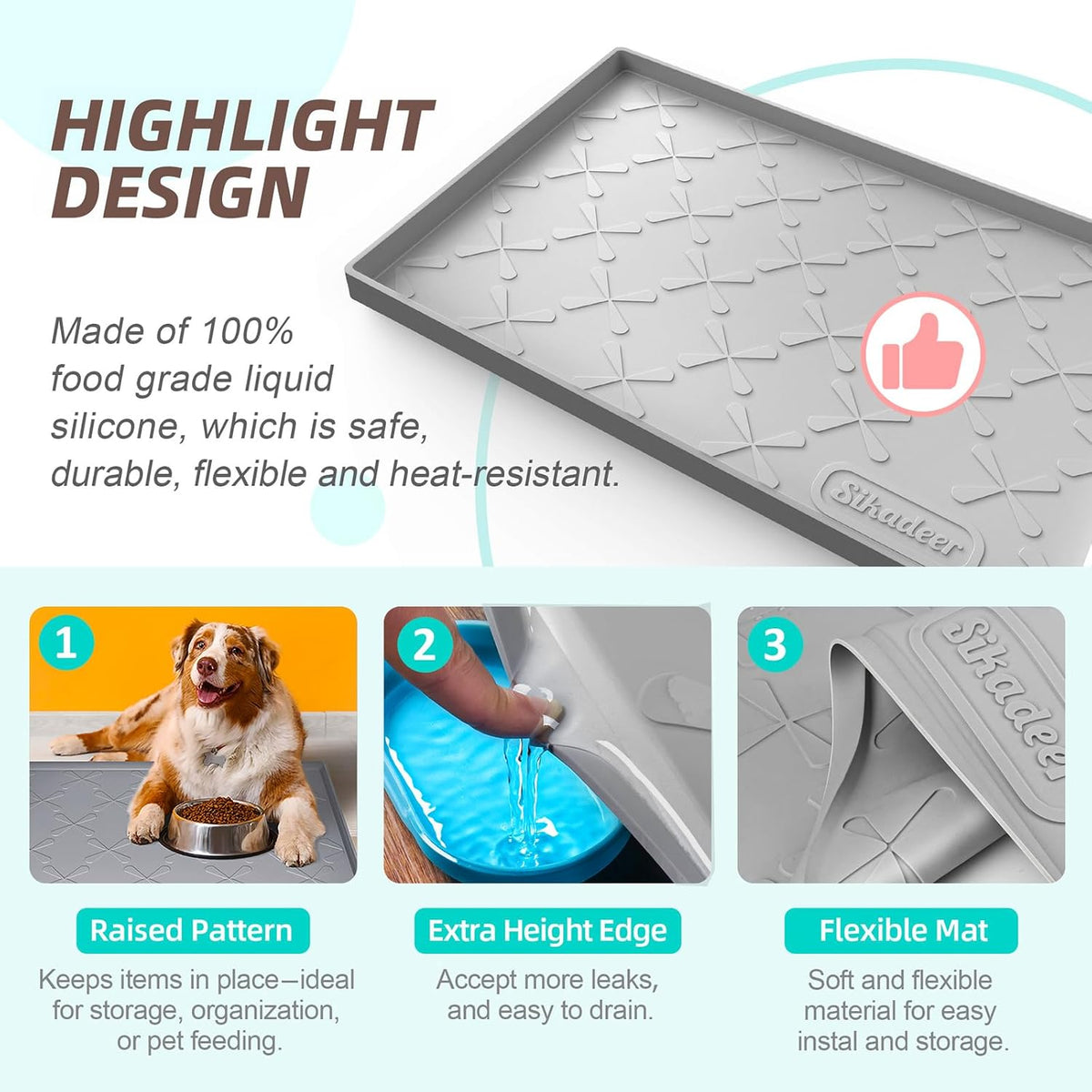 SIKADEER Waterproof Under Sink Mat 34" x 22", Silicone Mat Kitchen liner