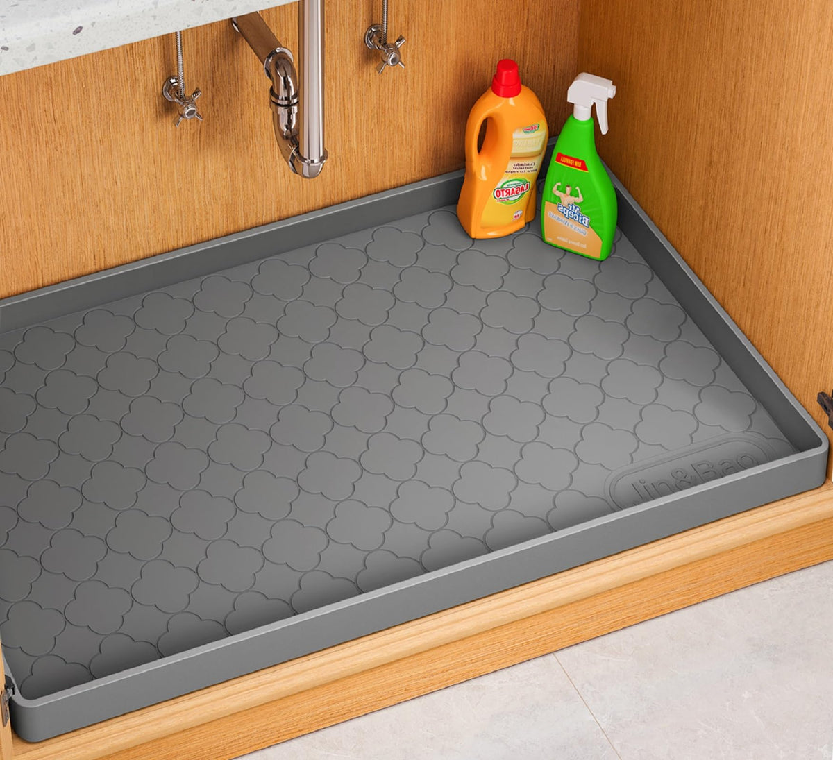Jin&Bao Under Sink Mat 34" x 22" Waterproof Silicone Cabinet Kitchen Liner