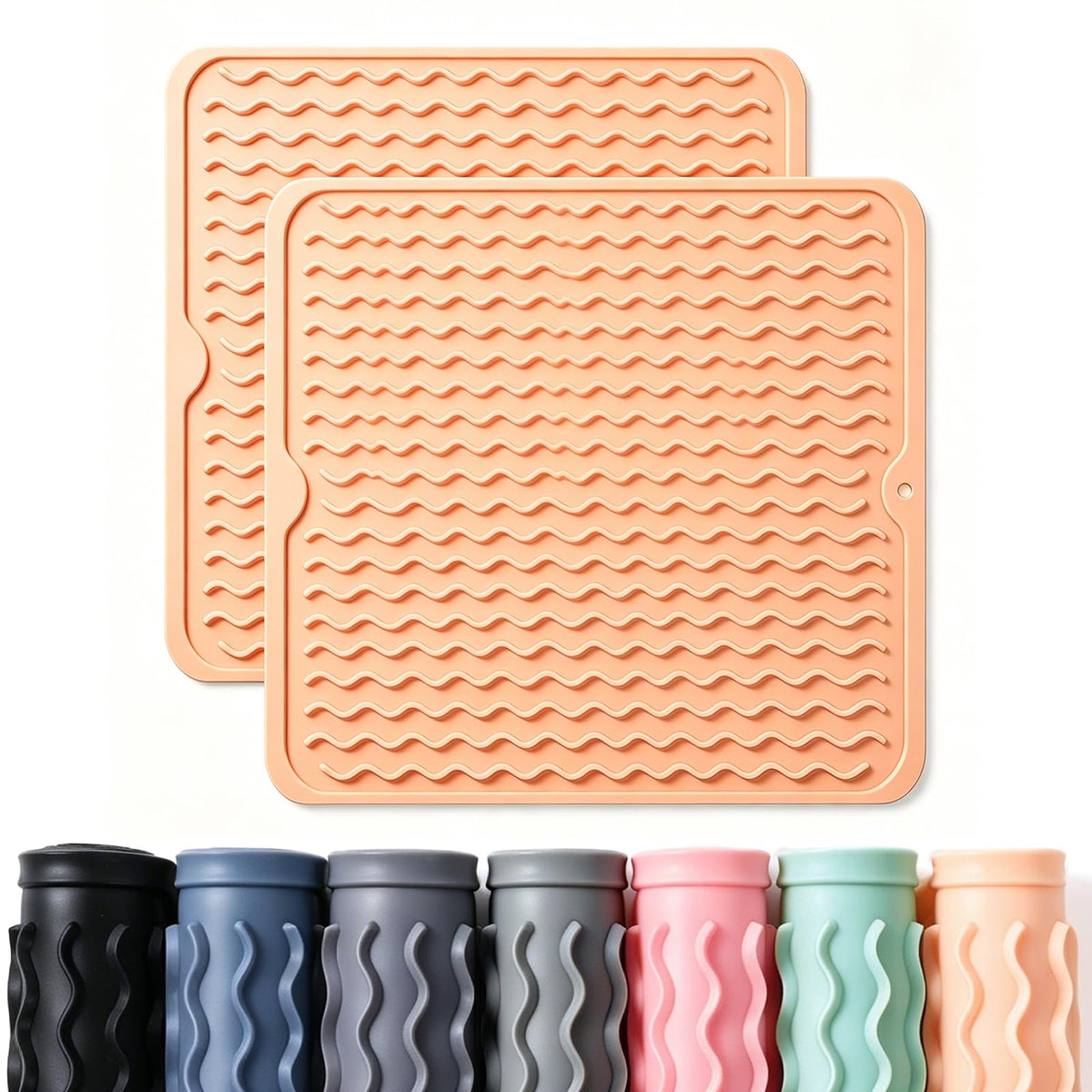 2 Pack Caketime Silicone Dish Drying Mat for Kitchen Counter Heat Resistant Under Sink Waterproof Coffee Bar Accessories Dining Rack Stone Utensil Holder Countertop Decor Must Haves 2026