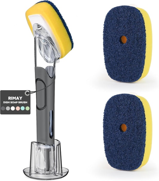 RIMAY Dish Brush with Soap Dispenser, 2 Sponge Refills and Storage Holder