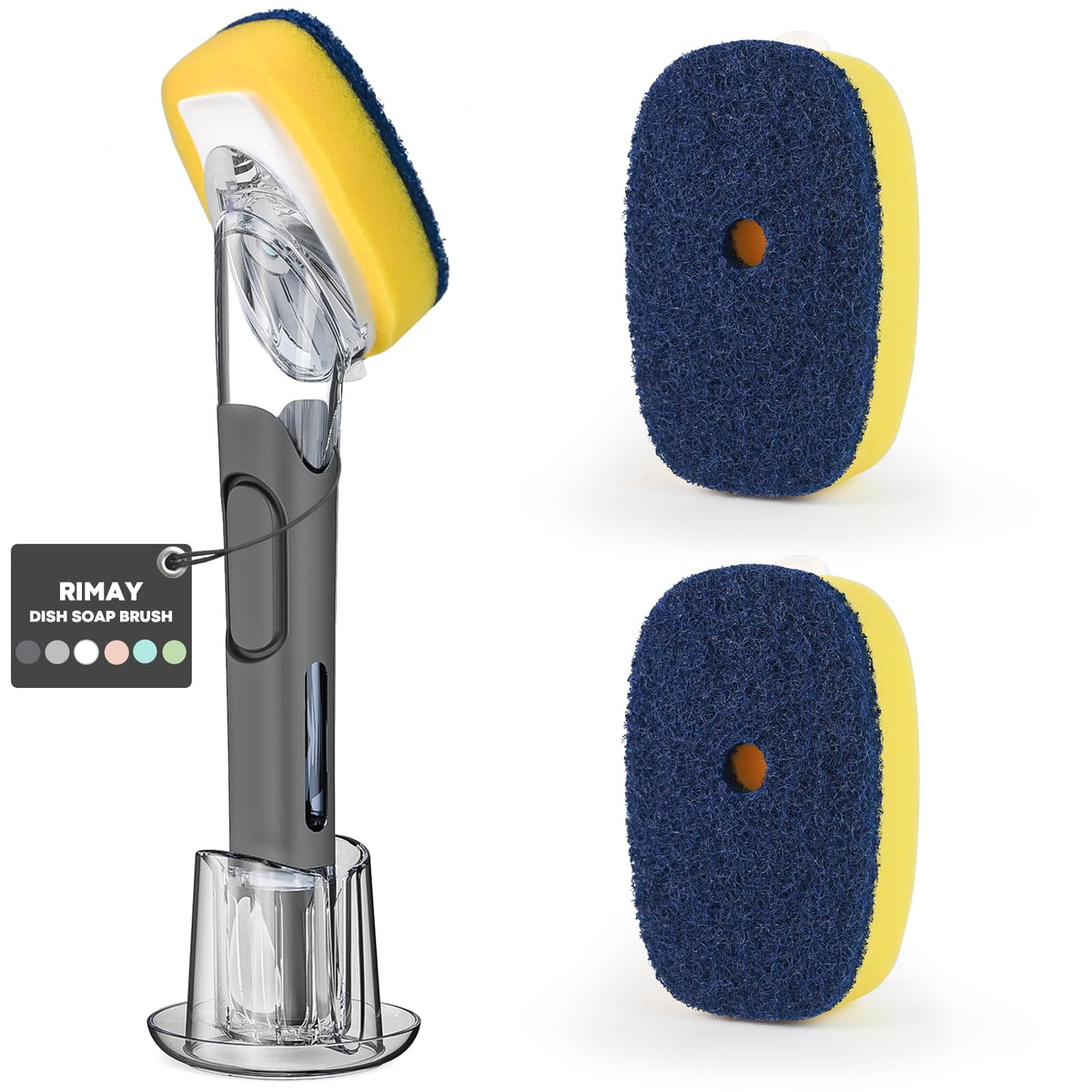 RIMAY Dish Brush with Soap Dispenser, 2 Sponge Refills and Storage Holder