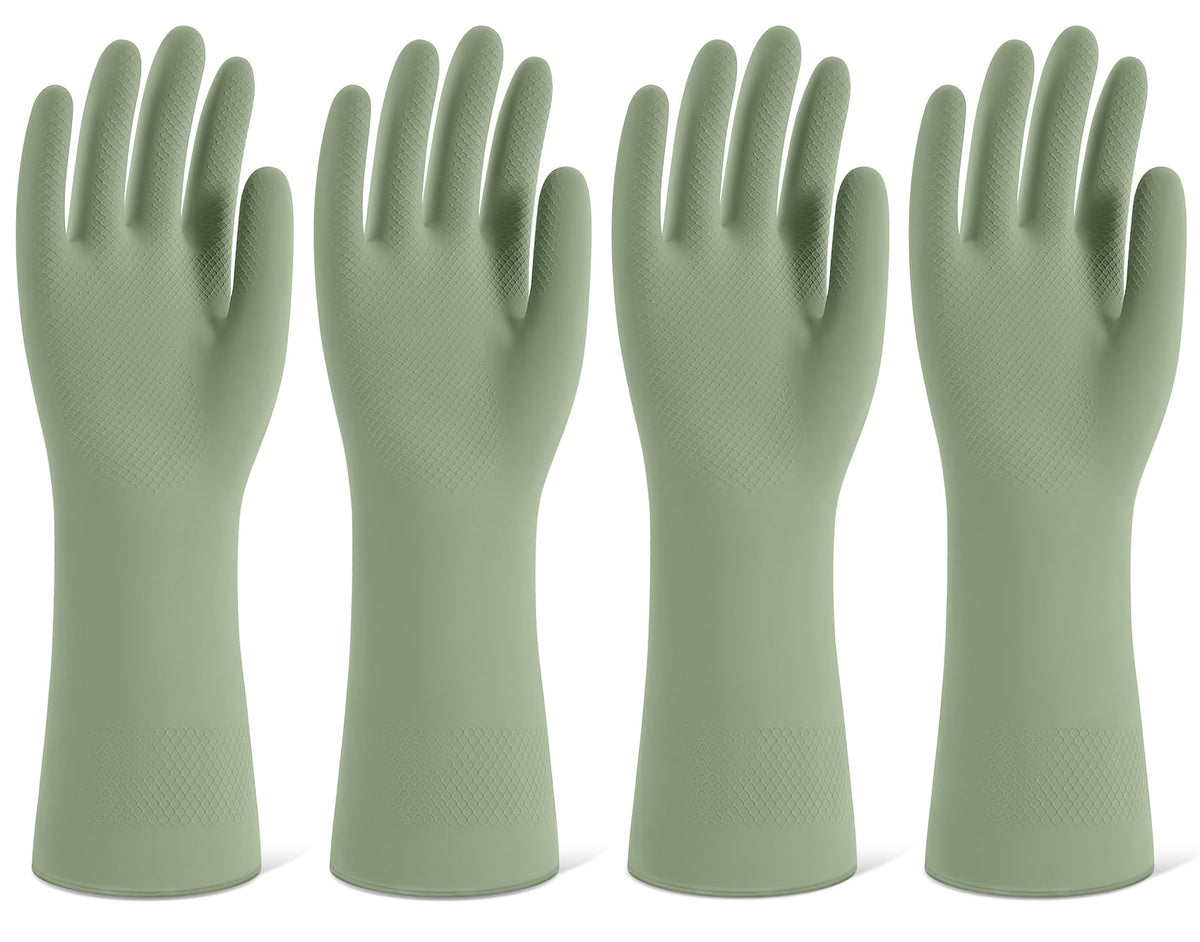 Rubber Cleaning Gloves for Dishwashing, 4 Pairs Reusable Kitchen Gloves for Washing Dishes and Household Cleaning, Colorful Dish Gloves with Flocked Lining and Non-Slip Grip, Pefect for Woman Men - M