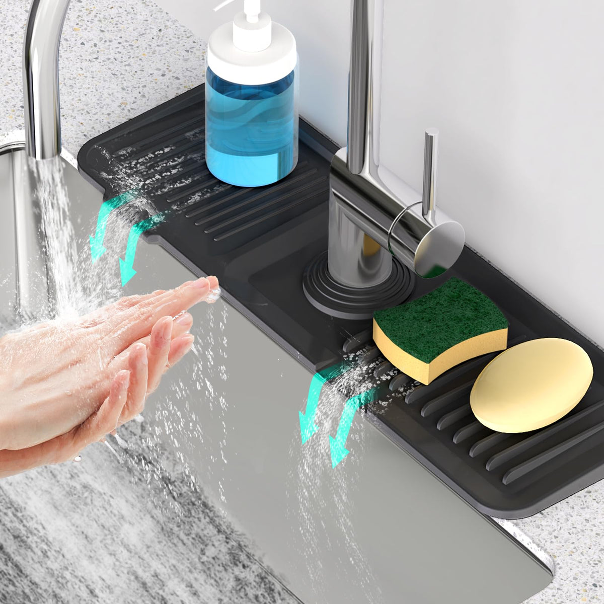 24'' Longer Faucet Mat for Kitchen Sink Splash Guard Drain Mat Behind Fauce