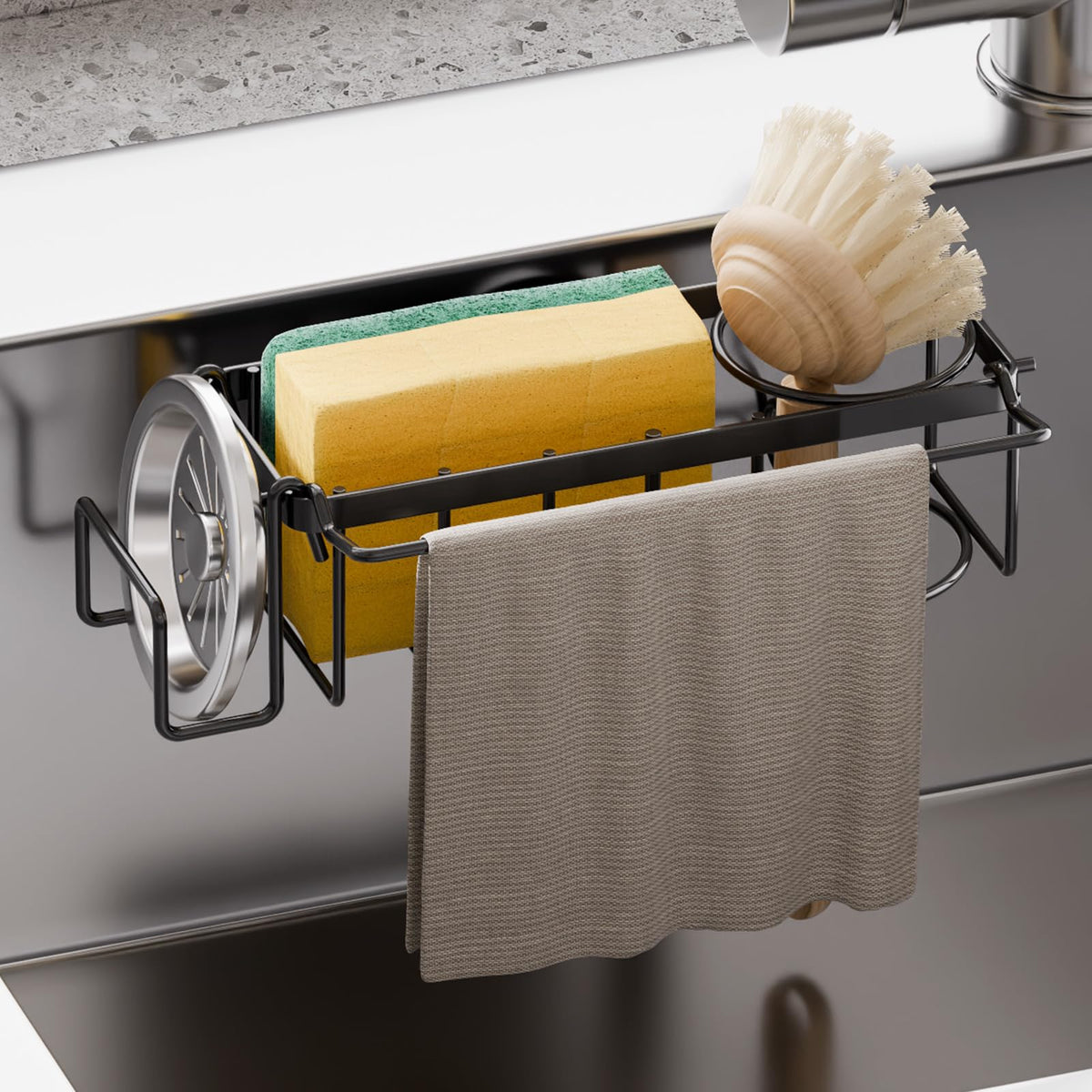TAILI Silver Sponge Holder for Kitchen Sink with Strong Suction Cup