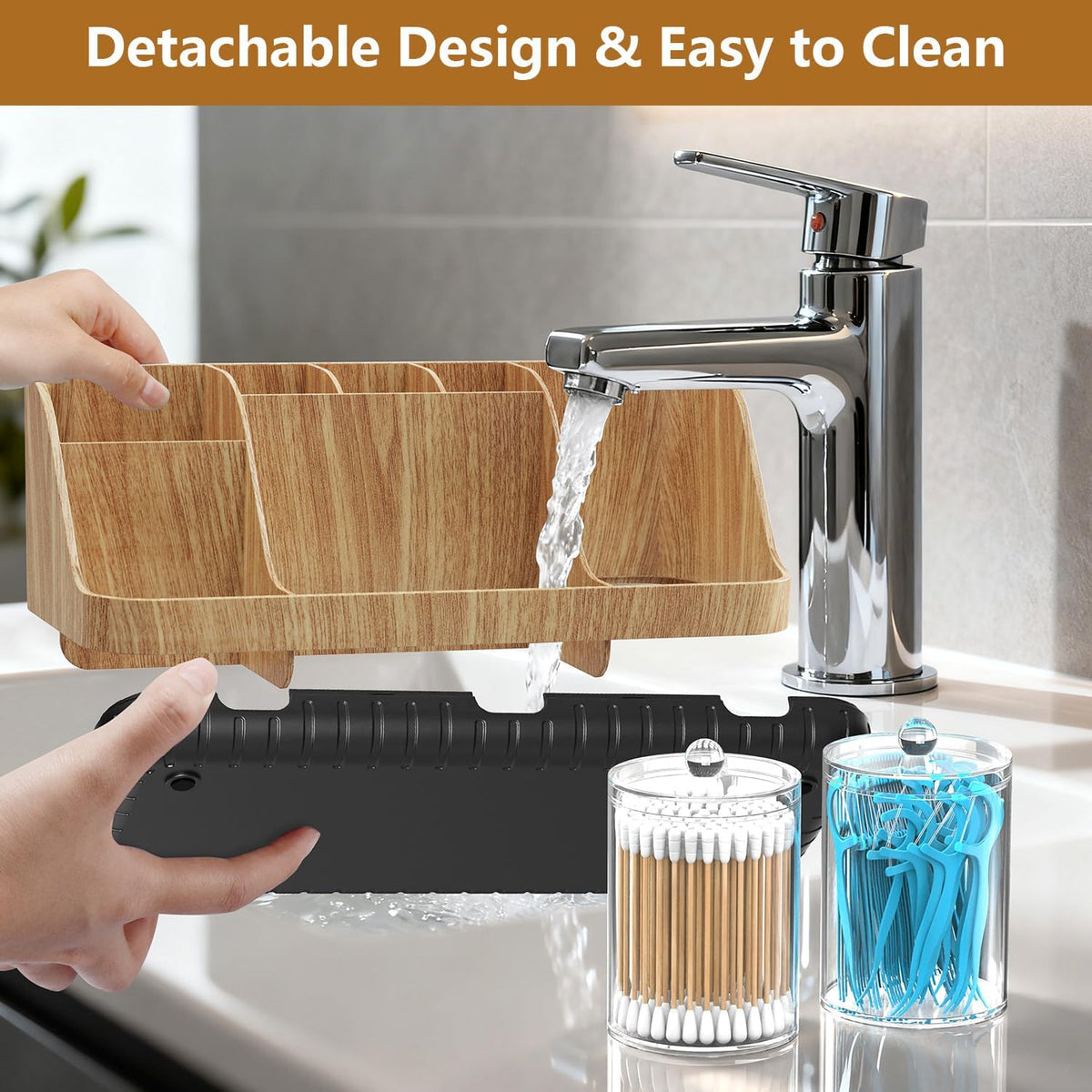 GFWARE Bathroom Toothbrush Holder Set with 2 Pack Qtip Holder Dispenser - 7 Slots Kids Bathroom Accessory Sets with Drainage, Q Tip Holder for Bathroom Sink Counter Accessories Set