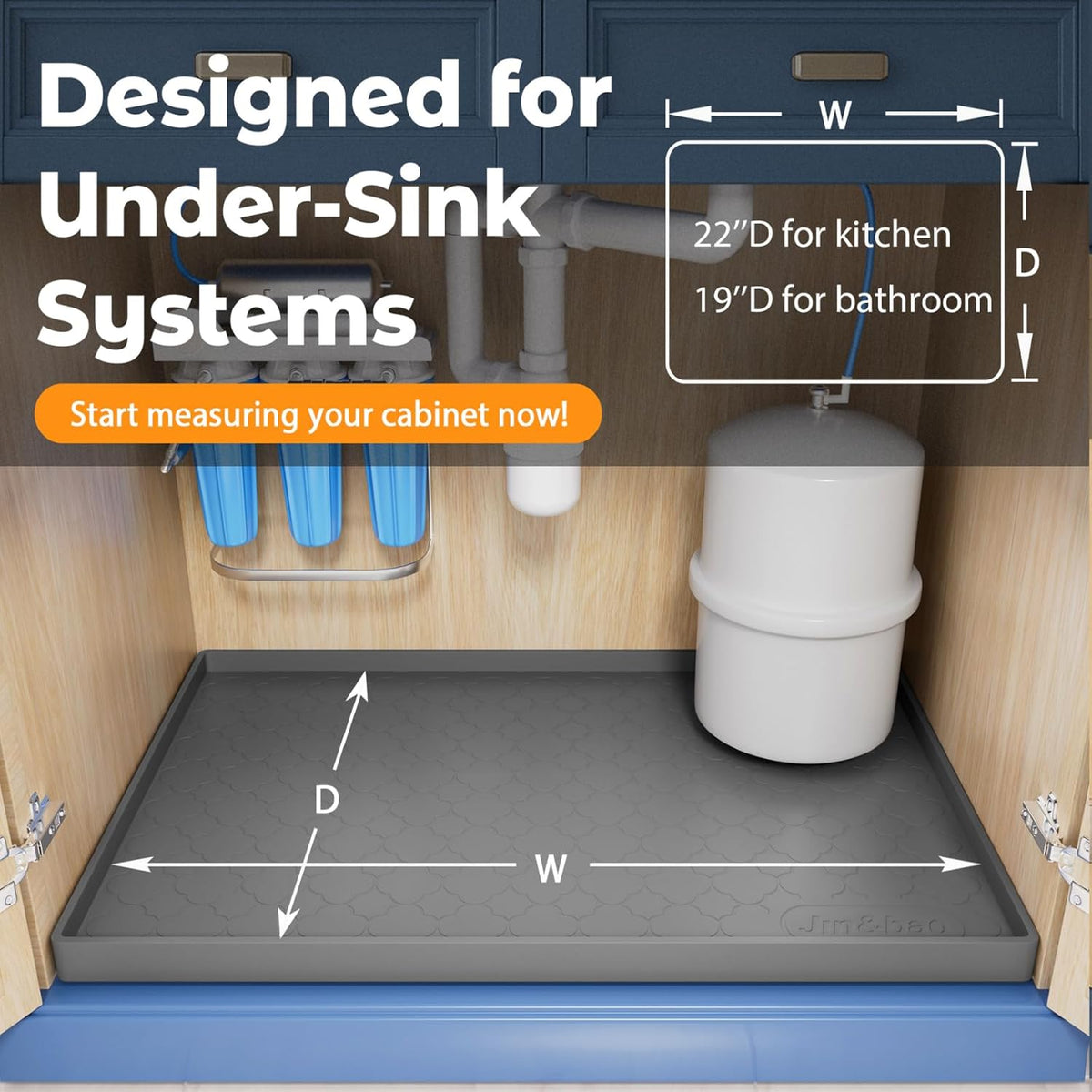 Jin&Bao Under Sink Mat 34" x 22" Waterproof Silicone Cabinet Kitchen Liner