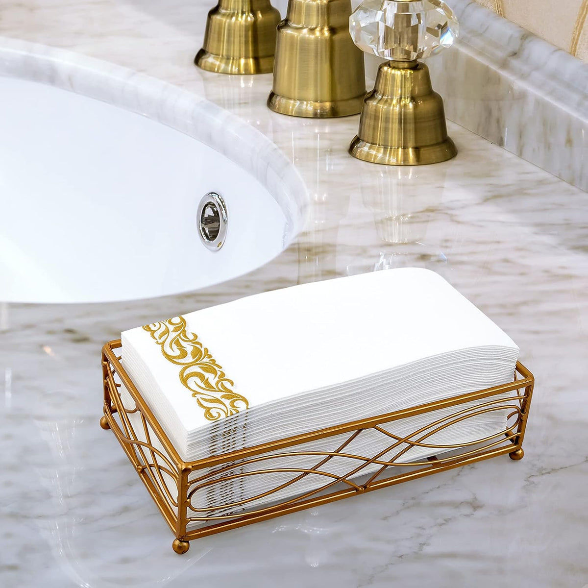 200Pack Guest Towels Disposable Bathroom, Paper Hand Towels, Gold