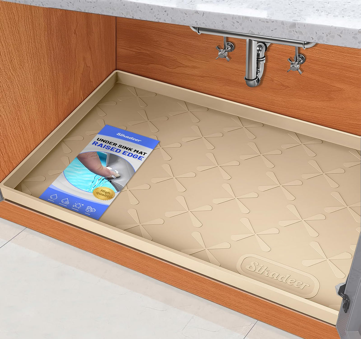 SIKADEER Waterproof Under Sink Mat 34" x 22", Silicone Mat Kitchen liner