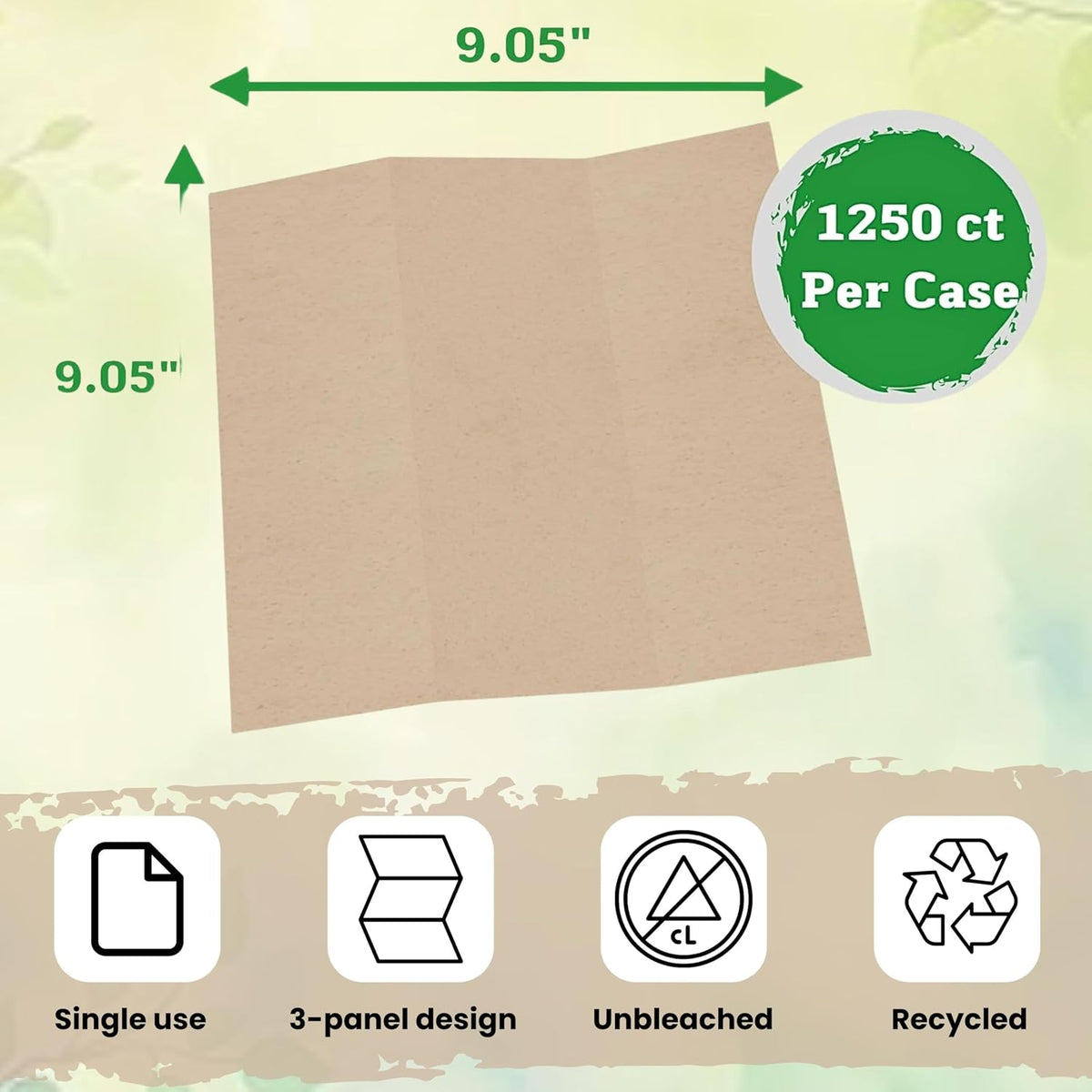 1250ct Brown Organic Unbleached Z-Fold Paper Towels | 100% Post-Consumer Waste, Sustainable Multifold Towels Bulk | Commercial Tri-Fold Recycled Paper Towels for Office, Bathroom, Kitchen Use