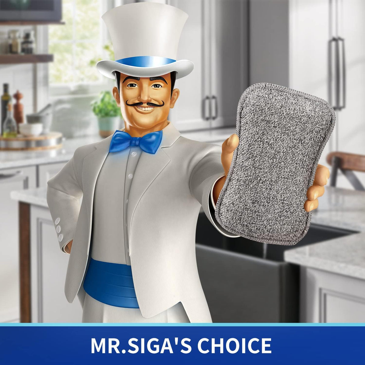 MR.SIGA Dual-Sided Scrub Sponges, Reusable Dishwashing Sponges, 6 Pack