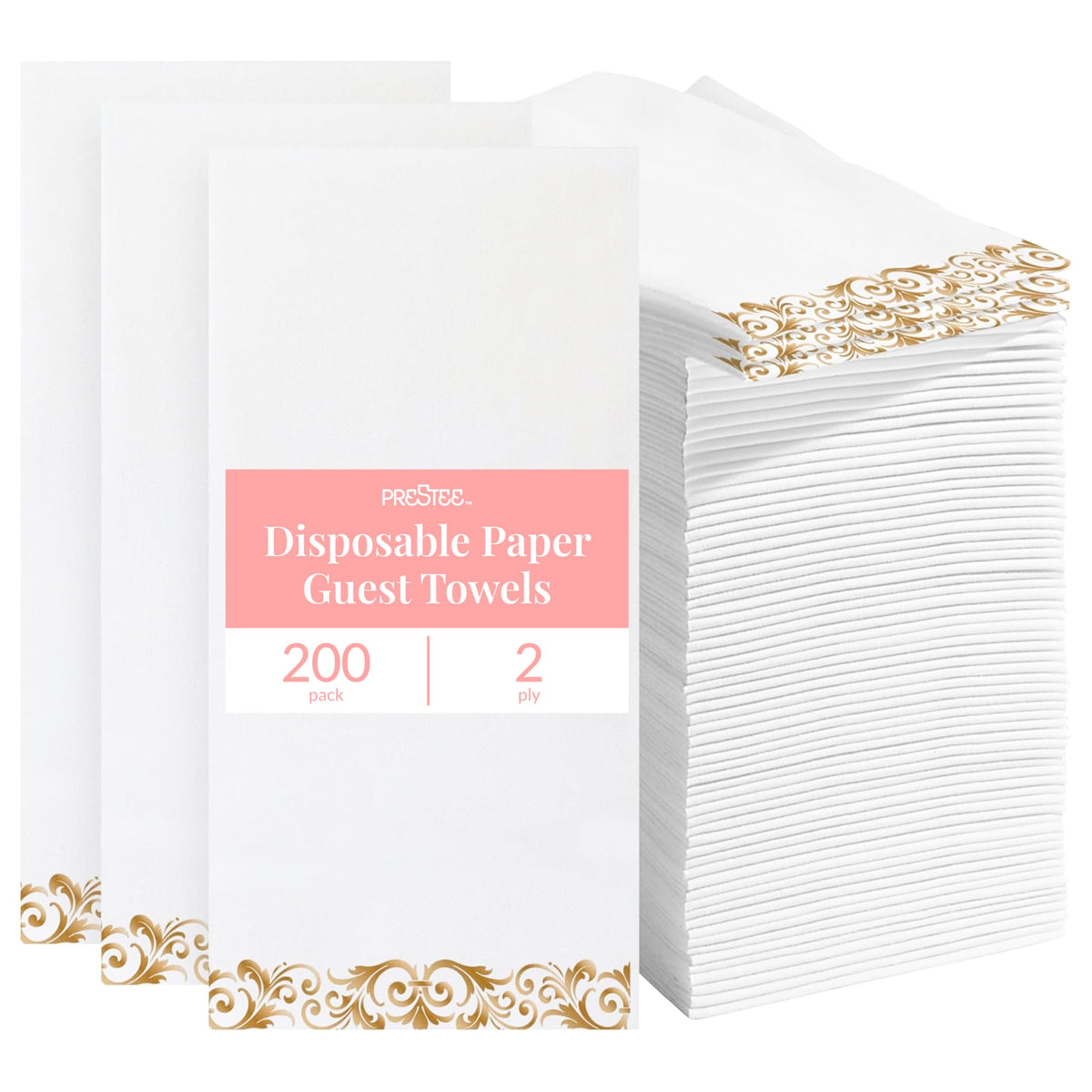 Prestee 50-Pack Paper Towels - 7.8 x 4.25 Inch Soft Linen Feel Paper Napkins - Durable and Absorbent Hand Towels for Bathroom - Disposable Table Napkins for Weddings, Dinners, Christmas, Thanksgiving