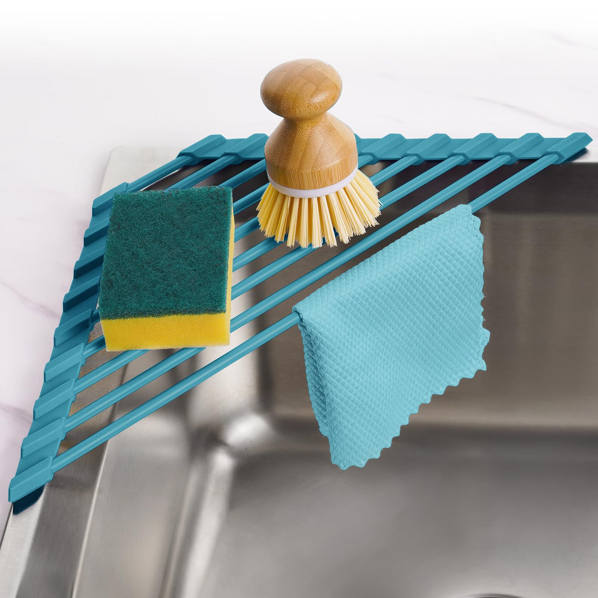 Tomorotec Triangle Roll Up Dish Drying Rack with Silicone Coating, Black