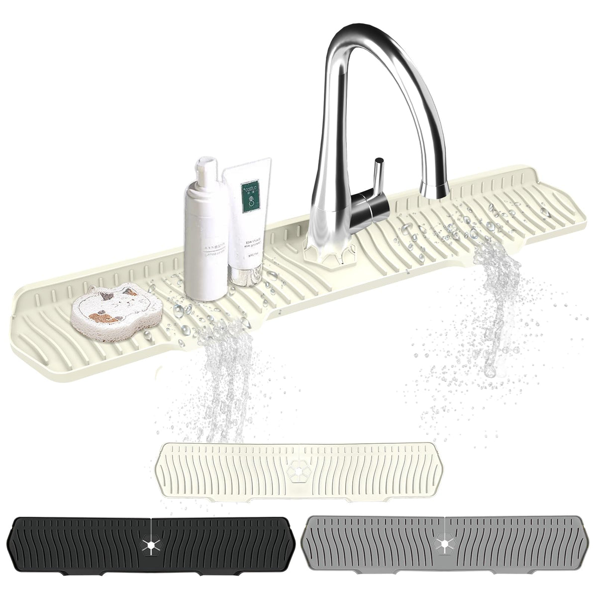 Kitchen Sink Splash Guard Gen2-30" x 6'' Silicone Sink Mat Splash Guard fit for Countertop, Bathroom,Farmhouse,RV by EBIGIC (Black)