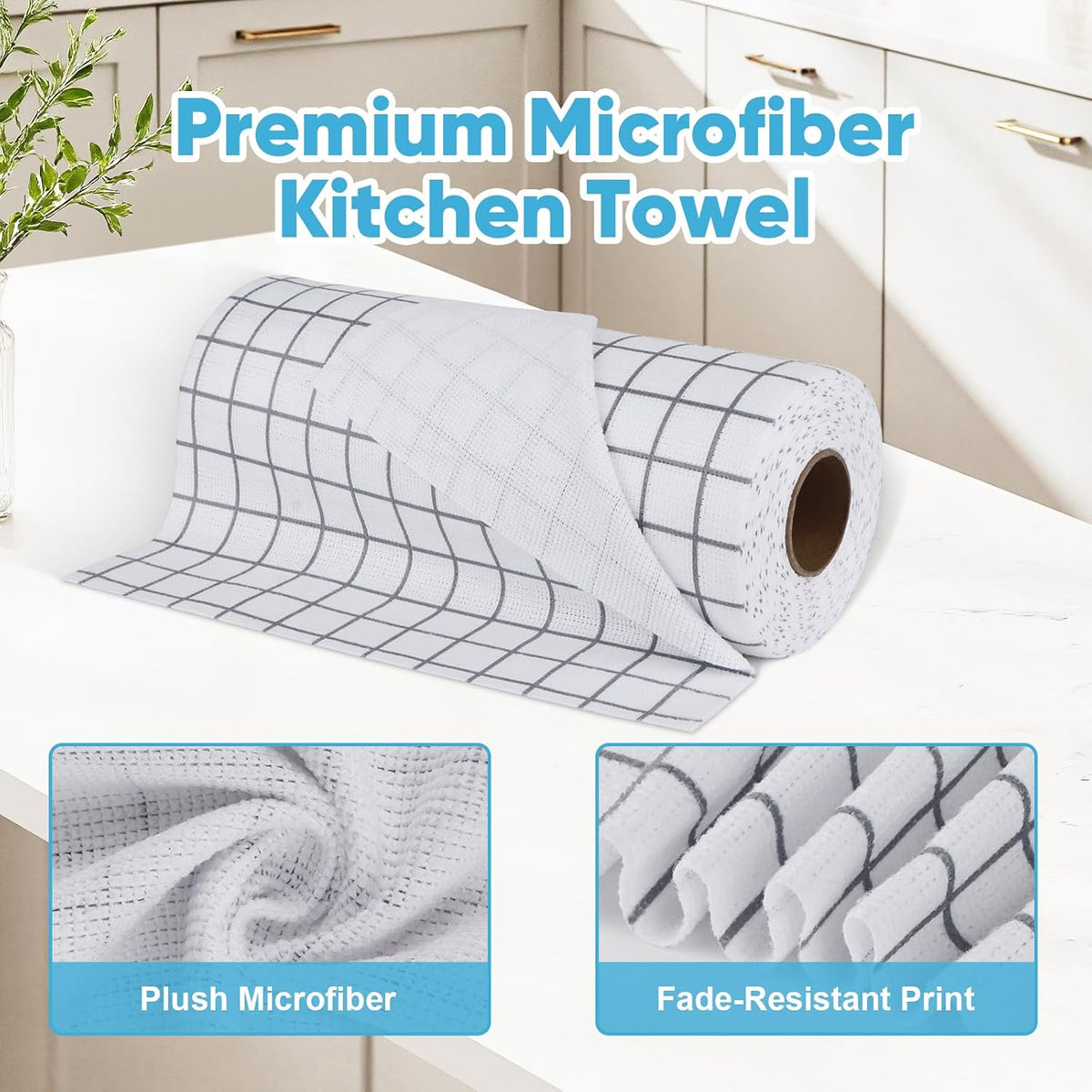 AIDEA Microfiber Cleaning Cloth Roll-50PK, Reusable Paper Towels 11.5×11.5"