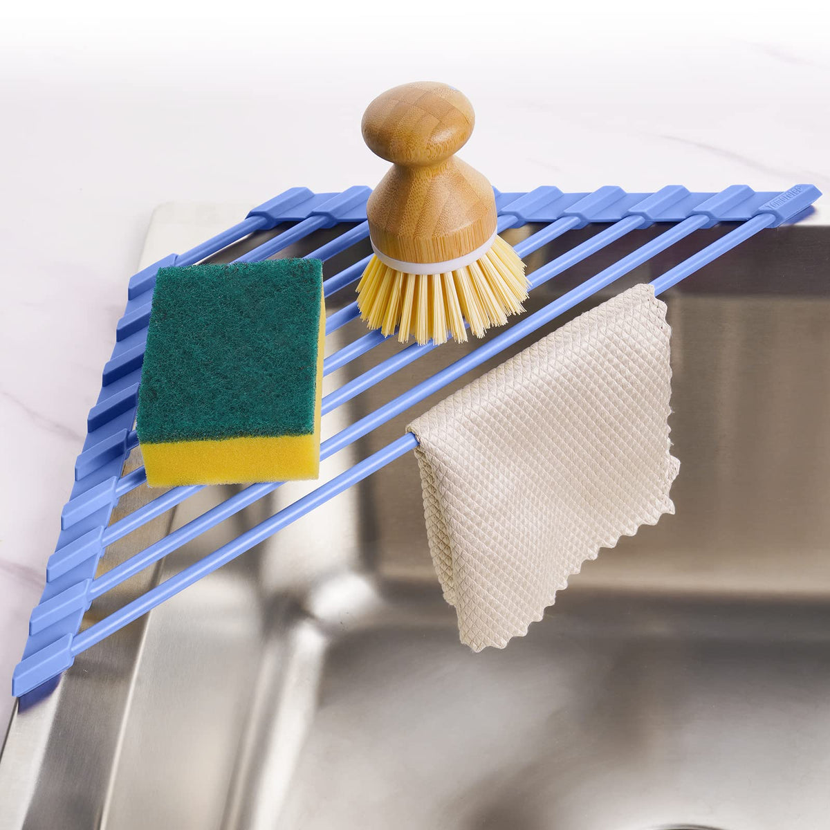 Tomorotec Triangle Roll Up Dish Drying Rack with Silicone Coating, Black