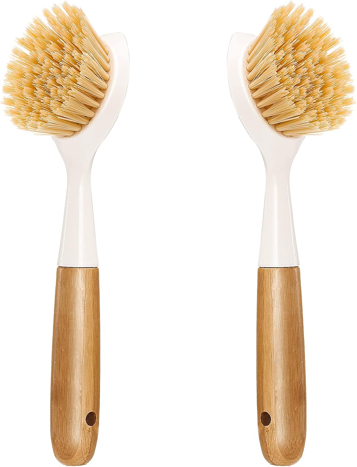 2 Pack Kitchen Dish Brush Bamboo Handle Dish Scrubber Built-in Scraper