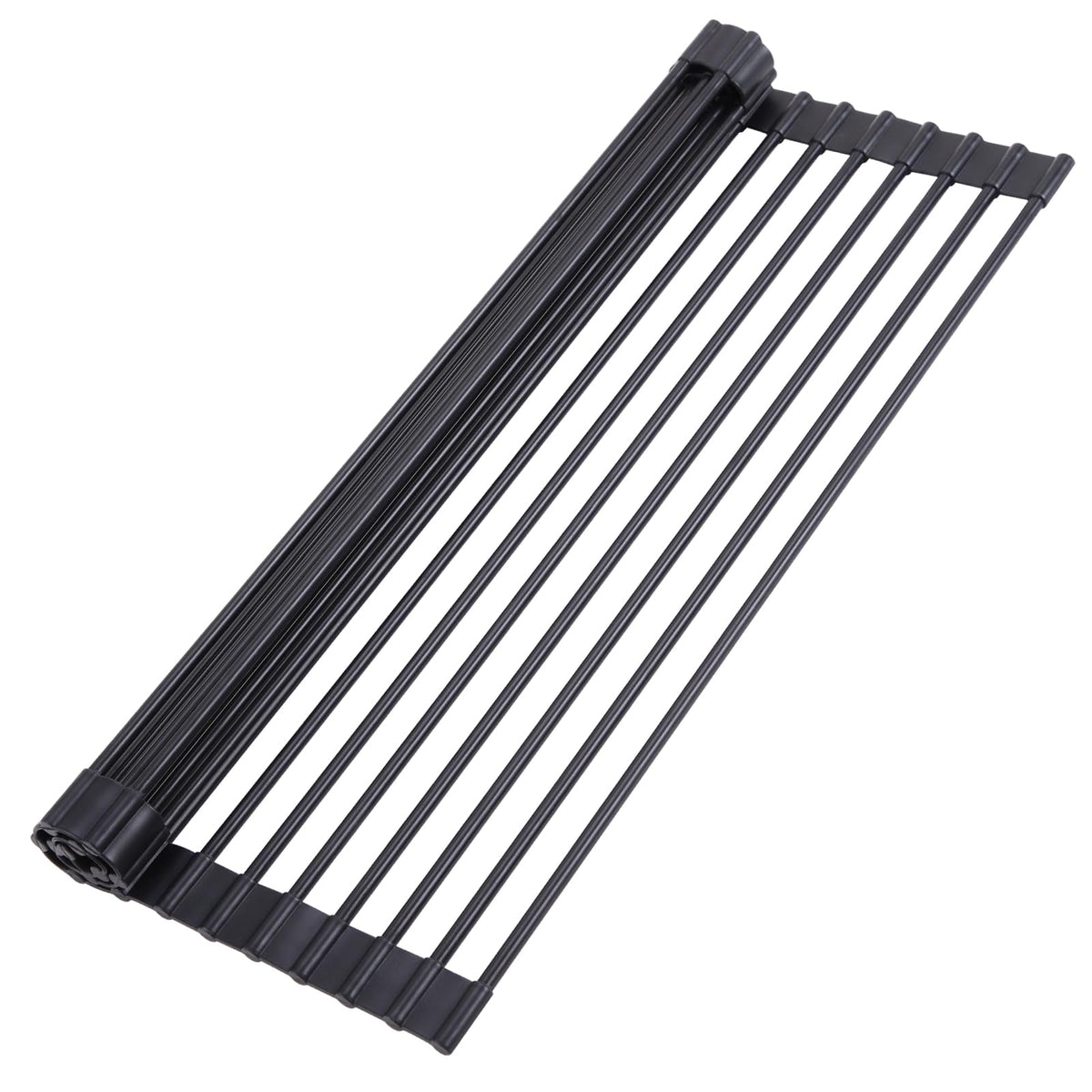 Ohuhu Corner Sink Caddy, Sponge Holder for Kitchen Sink Organizer - Silicone Wrapped Steel Anti Slip Rust Triangle Over the Sink Roll-UP Dish Drying Rack for Sink Corner Kitchen Sink Accessories