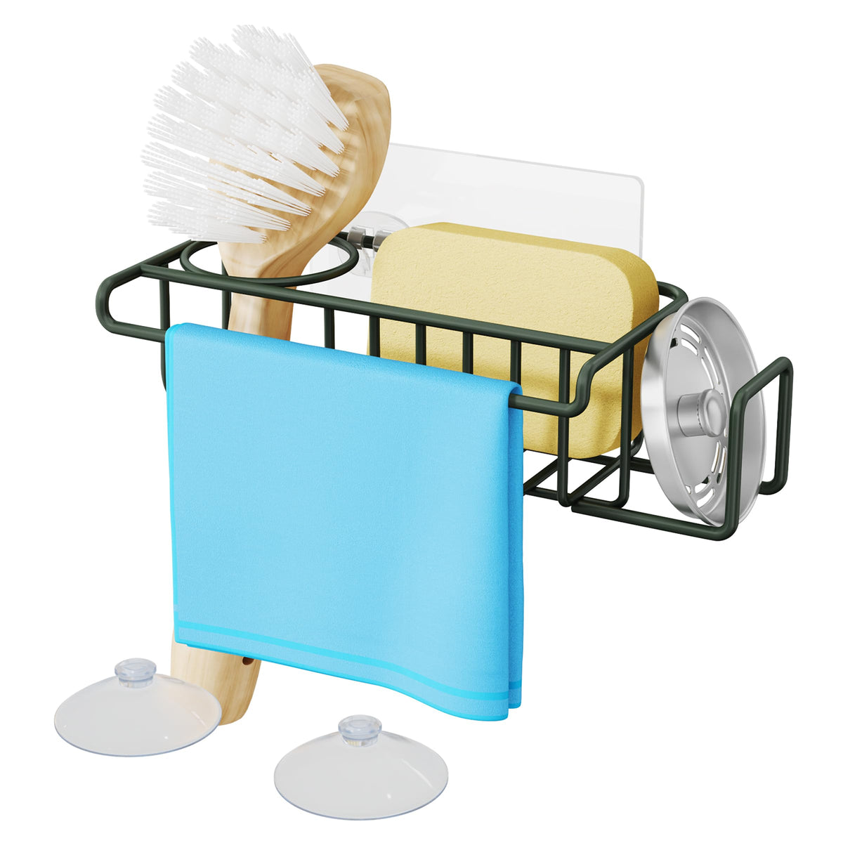 HapiRm 4 in 1 Sink Caddy Sponge Holder, SUS304 Stainless Steel Kitchen Brush Holder and Dish Cloth Hanger, Kitchen Organizers and Storage Essentials - Silver